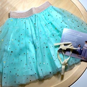 Elestory sequin confetti tulle layered green skirt